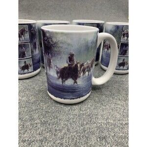 5 Mugs Wild West Cattle Drive Coffee Rodeo Cup Western Horse Cowboy Decor